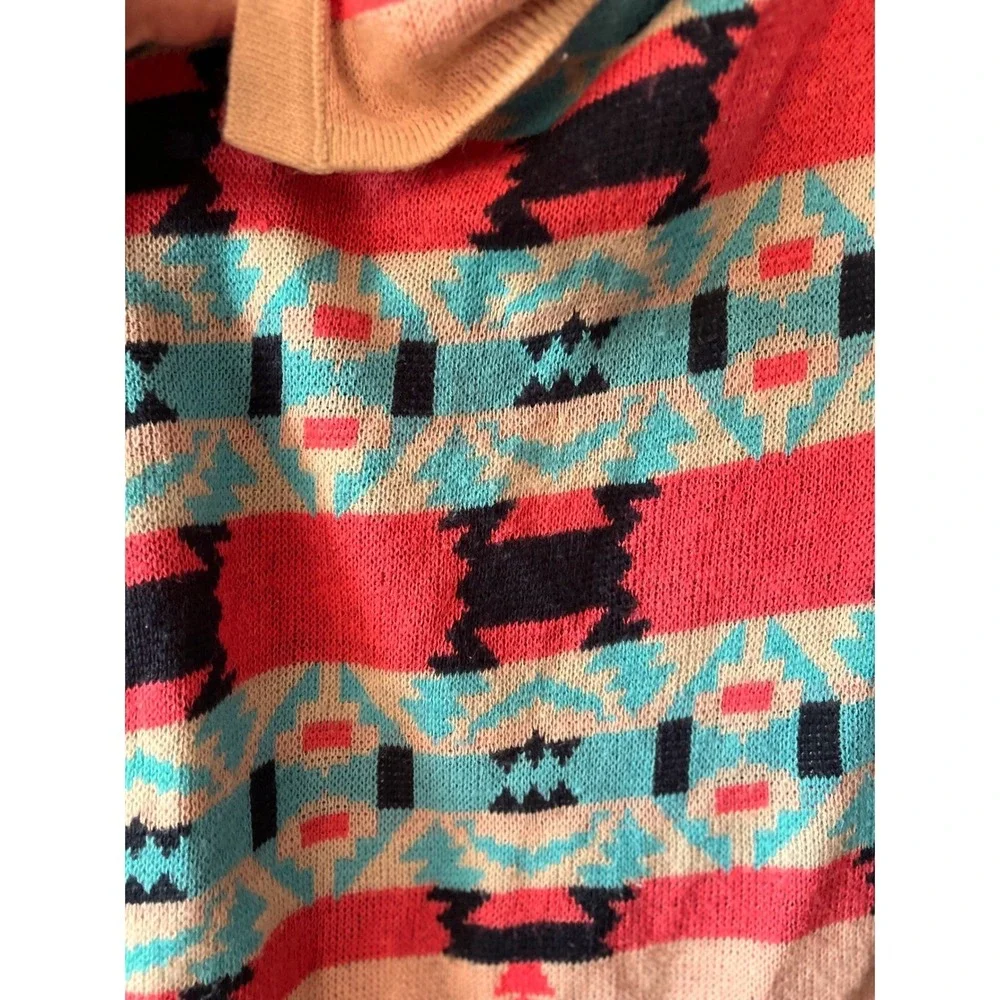 Bohemian Navajo Geometric Print Sleeveless Open Front Waterfall Vest Size S EUC‎